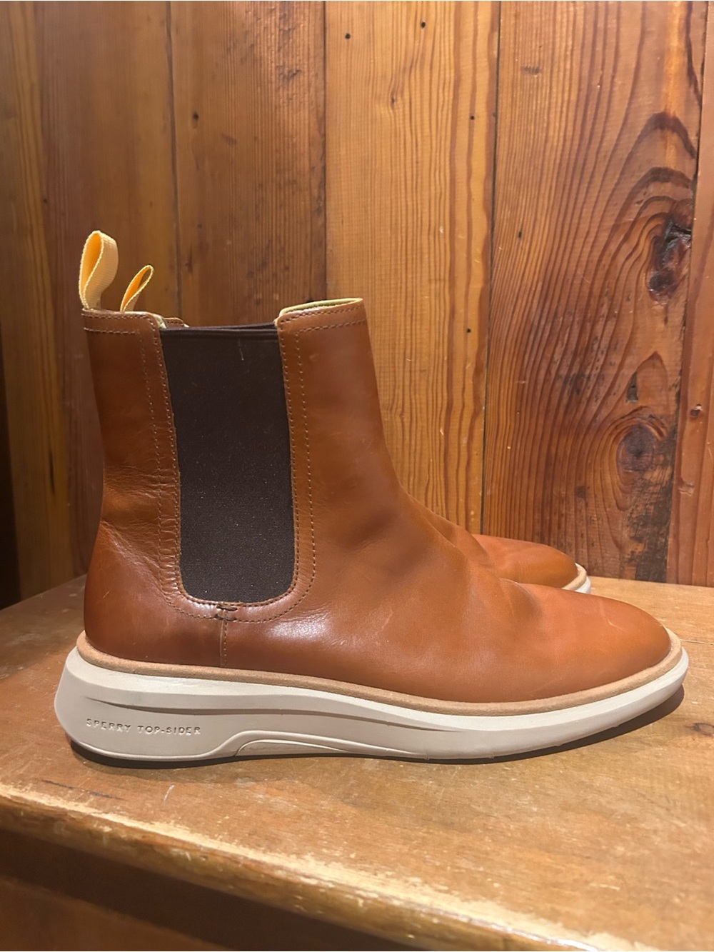 Sperry Gold Cup Plushwave Boots in Cognac Brown - Classic Leather Slip-On - Picture 4 of 6